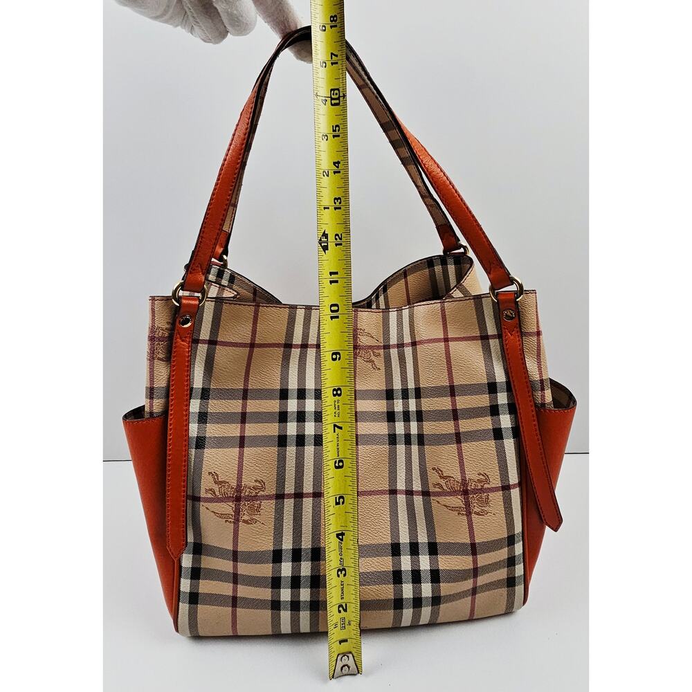 Burberry Orange Leather Haymarket Check Coated Canvas Canterbury Tote Bag - Picture 7 of 16